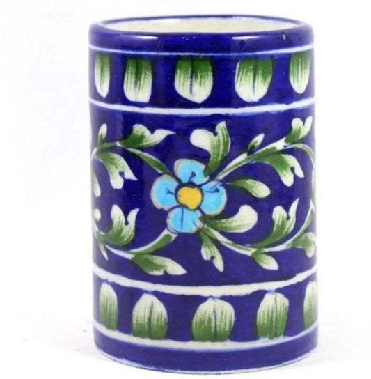Handmade Ceramic Toothbrush and Toothpaste Holder for Home Decor and Gifting Blue Color - ArtyCraftz.com