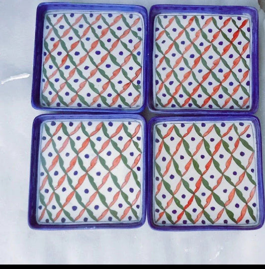 Handmade Ceramic Tray for Serving Fruits and Vegatables Blue Color 10 Inches Set of 4 Tray - ArtyCraftz.com