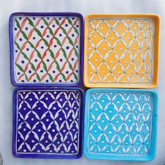 Handmade Ceramic Tray for Serving Fruits and Vegatables Multi Color 10 Inches Set of 4 Tray - ArtyCraftz.com