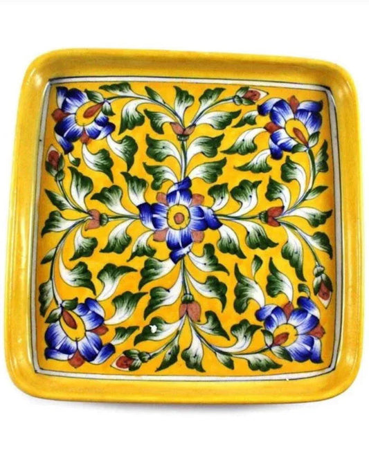 Handmade Ceramic Tray for Serving Fruits and Vegatables Yellow Color 10 Inches Set of 1 Tray - ArtyCraftz.com