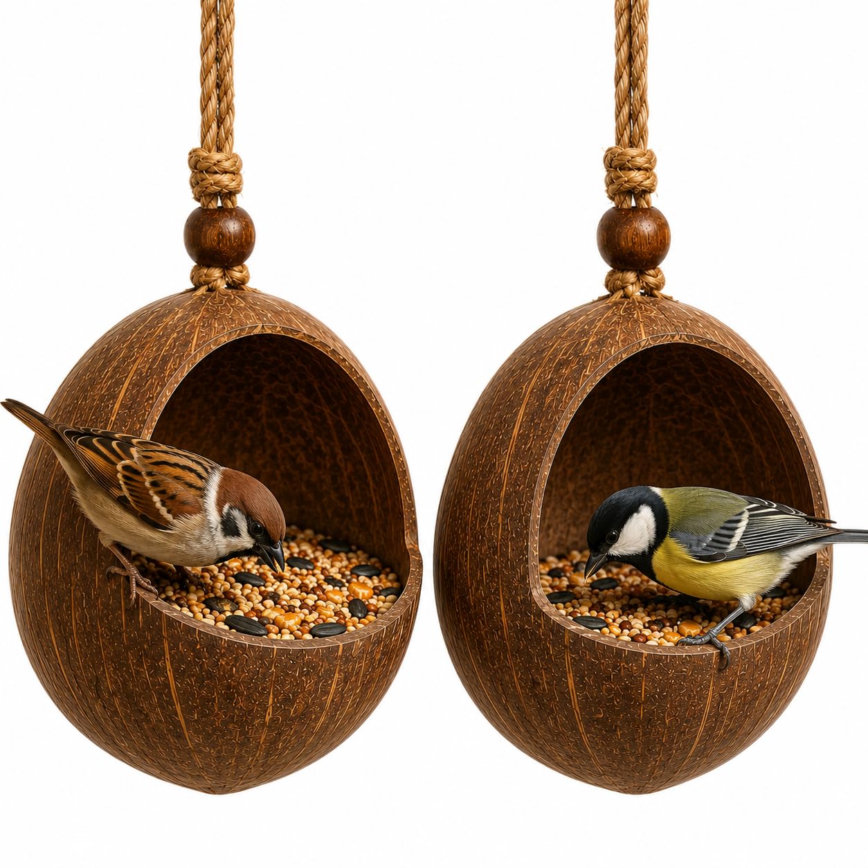 Handmade Coconut Shell Hanging Bird Feeder-ArtyCraftz.com