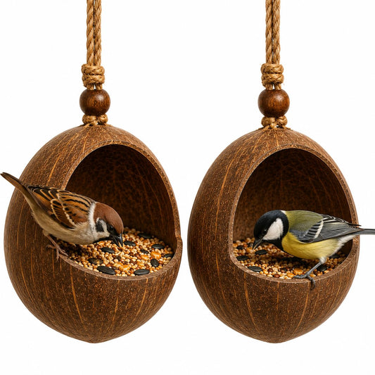 Handmade Coconut Shell Hanging Bird Feeder-ArtyCraftz.com