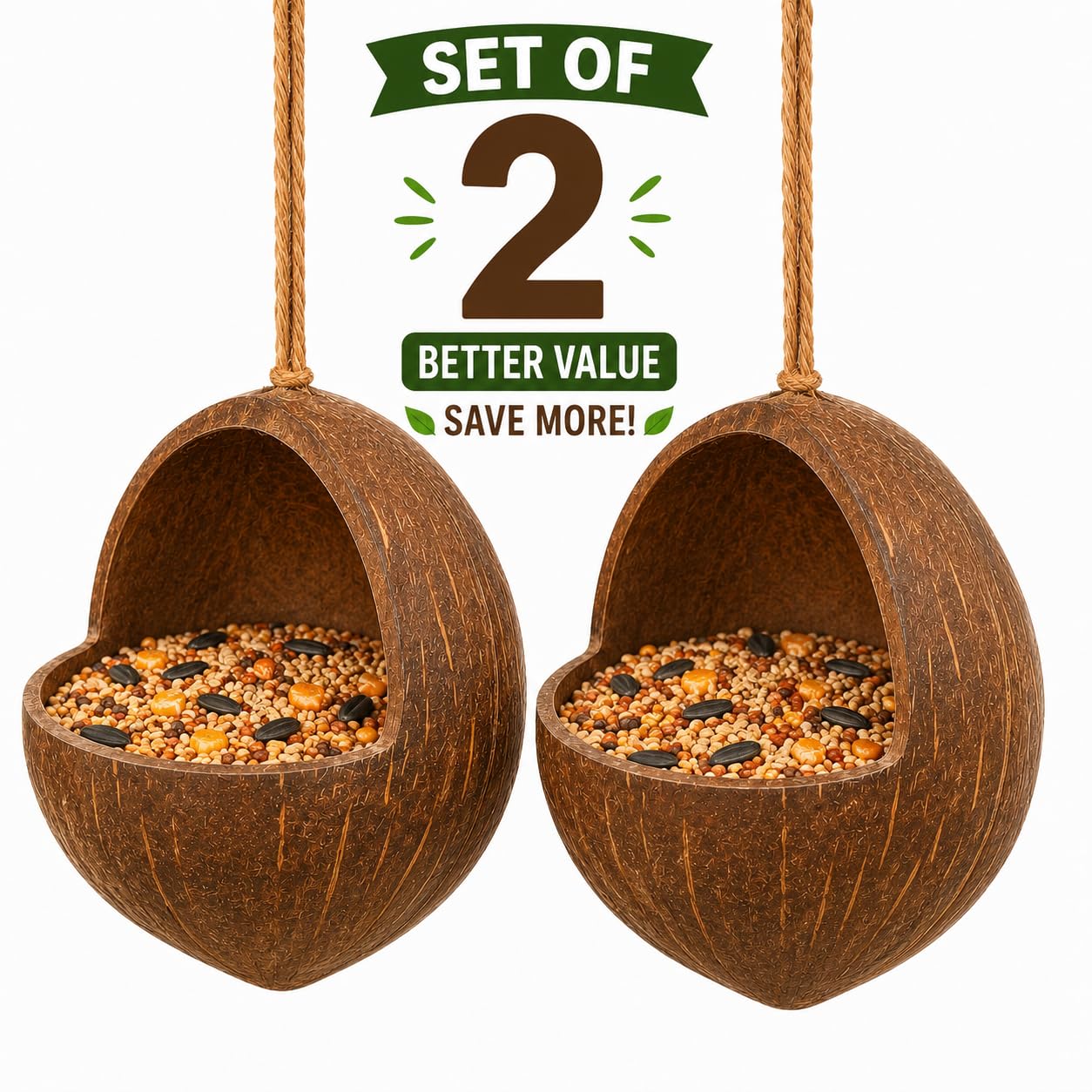 Handmade Coconut Shell Hanging Bird Feeder-ArtyCraftz.com