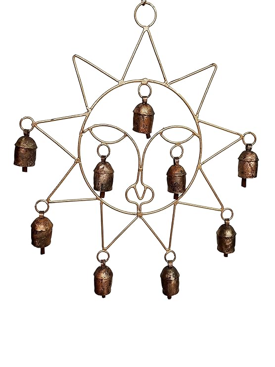 Handmade Copper Sun-Shaped Bells Wall Hanging