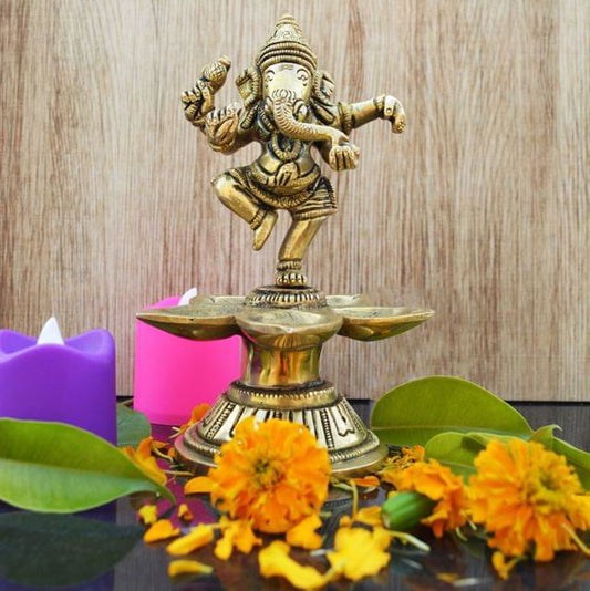Handmade Dancing Ganesha Brass Oil Lamp  Home Decor - ArtyCraftz.com