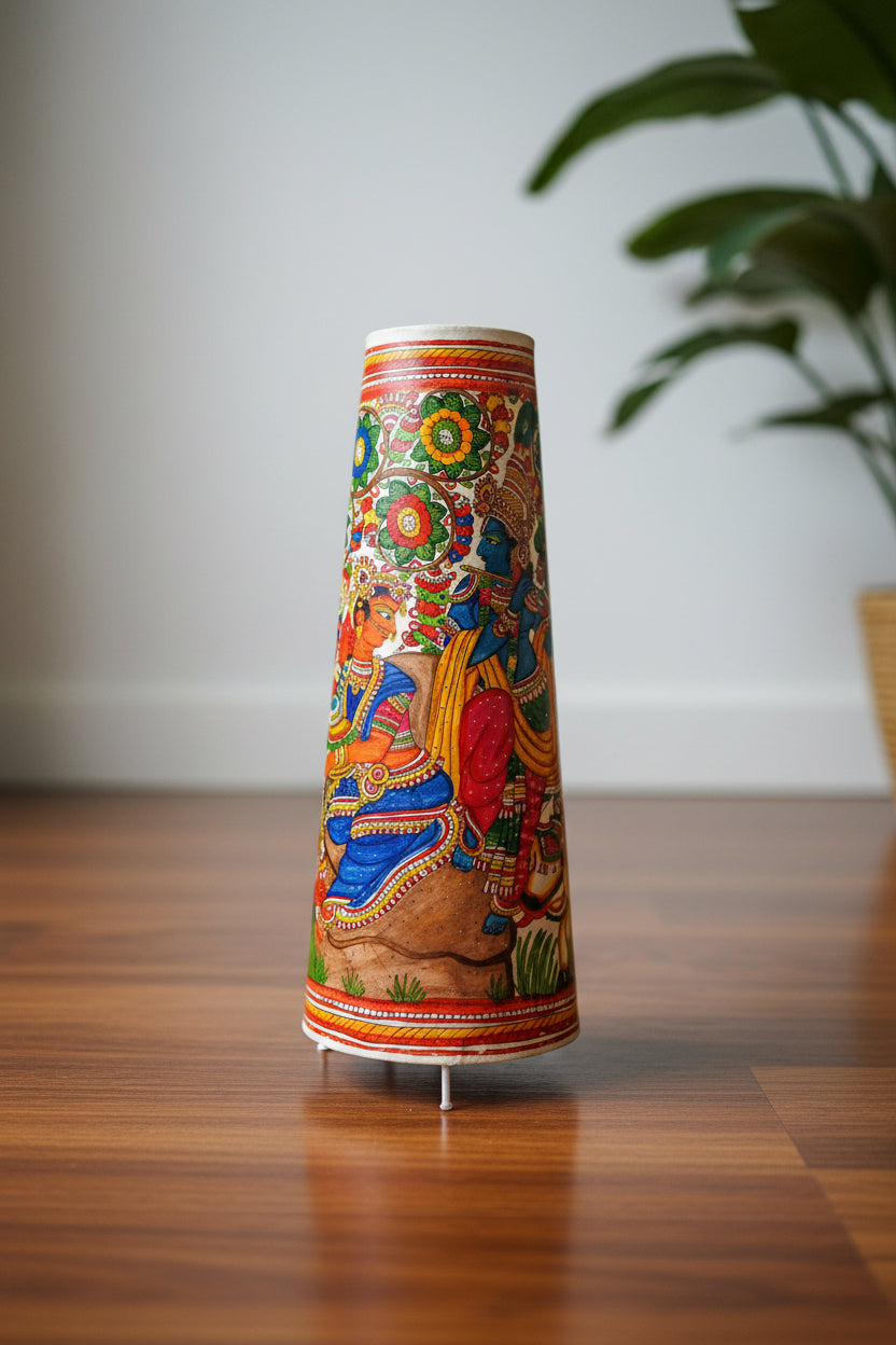 25 inch Nimmalakunta handpainted Radha Krishna leather craft floor lamp-artycraftz.com