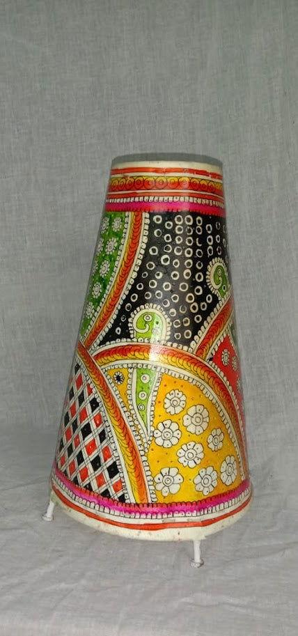 Handmade Leather Art Work Leather Flower Design Painted Lamp Shade Without Bulb Multi Color - ArtyCraftz.com