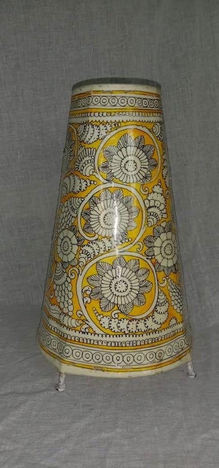 Handmade Leather Art Work Leather Flower Painted Lamp Shade Without Bulb 12 Inches Yellow Color - ArtyCraftz.com