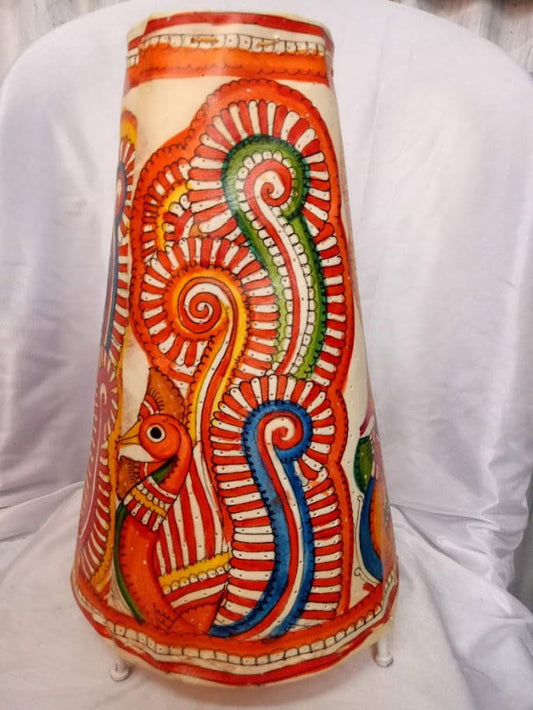 Handmade Leather Art Work Leather Peacock Design Painted Lamp Shade Without Bulb - ArtyCraftz.com