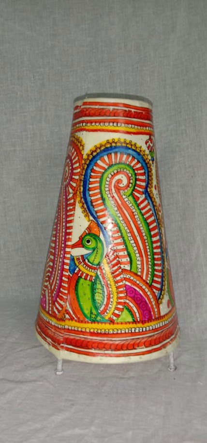 Handmade Leather Art Work Leather Peacock Painted Lamp Shade Without Bulb 12 Inches Multi Color - ArtyCraftz.com