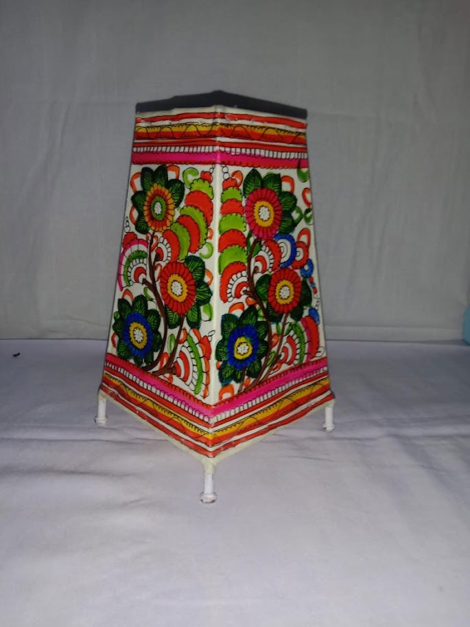 Handmade Leather Lamp Shade 8 Inch – Multi-Color Flower Painting - ArtyCraftz.com