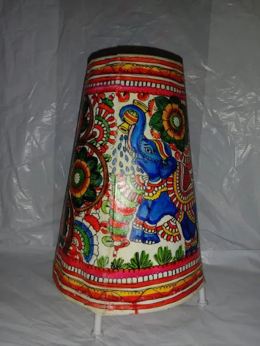 Handmade Leather Lamp Shade Elephant Design Painting 8 Inches Multi Color - ArtyCraftz.com