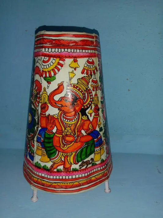 Handmade Leather Lamp Shade Elephant Design Painting Multi Color 8 Inches - ArtyCraftz.com