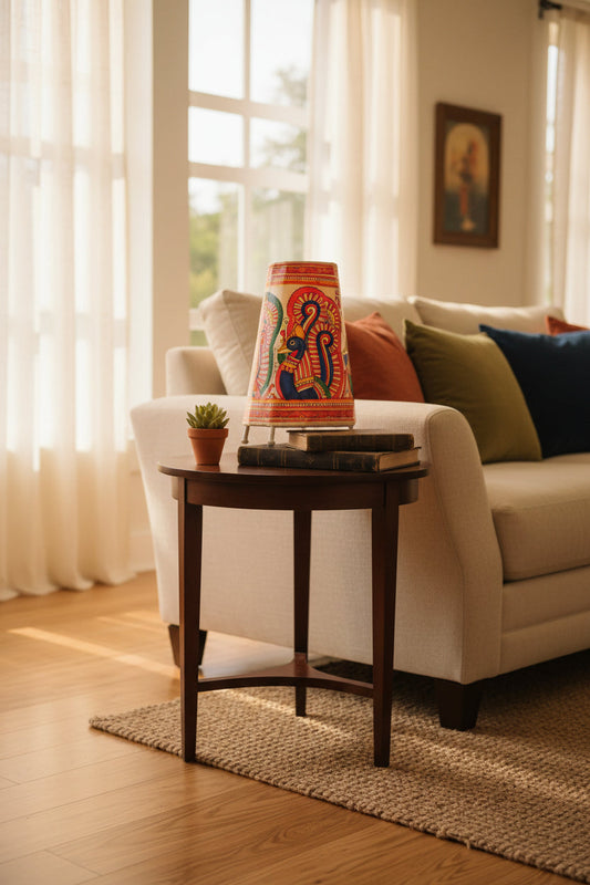 Handmade Leather Lamp Shade Painting 8 Inches - ArtyCraftz.com