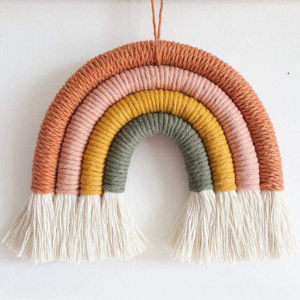 Handmade Peach & Mustard Macrame Rainbow Wall Hanging 7×7 Inch-ArtyCraftz.com