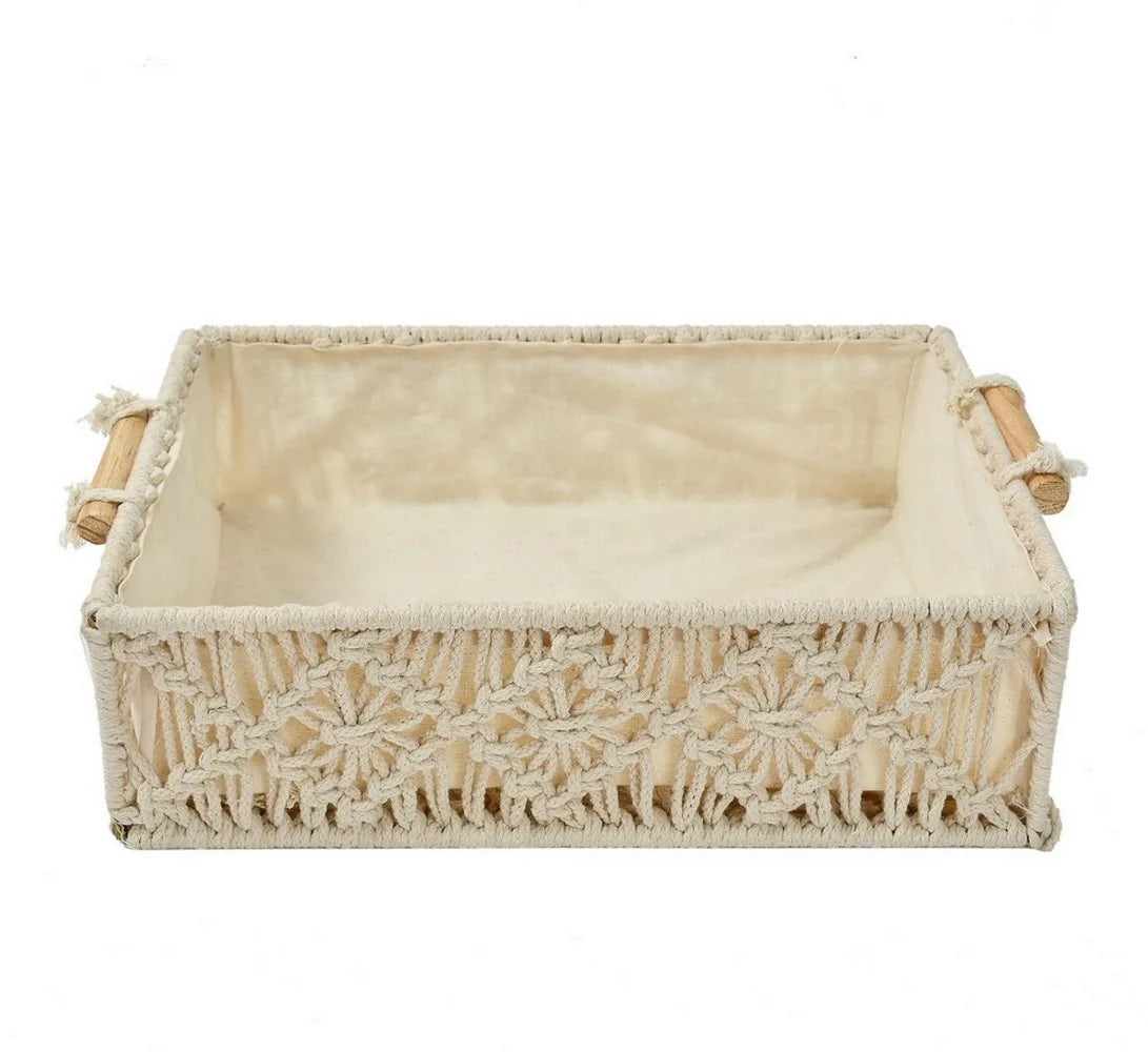 Handmade Macrame Storage Basket with Fabric Lining-ArtyCraftz.com