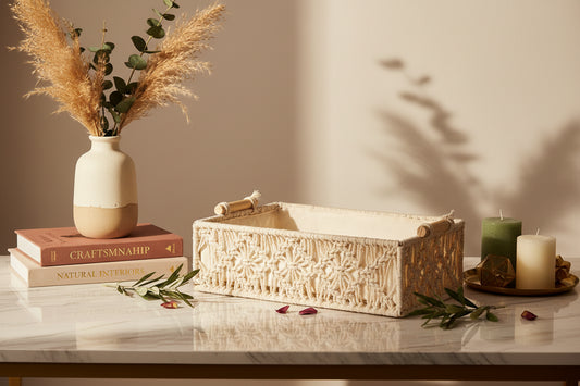 Handmade Macrame Storage Basket with Fabric Lining-ArtyCraftz.com