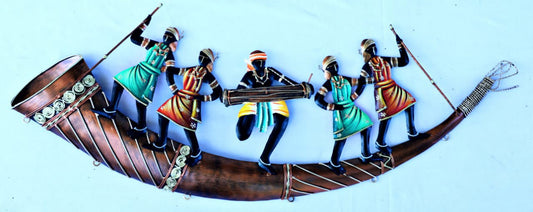 Handmade Metal 5 People Aadivasi Trumpet for Wall Hanging for Home Decor and Gifting - ArtyCraftz.com