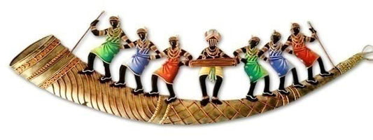 Handmade Metal 7 People Aadivasi Trumpet Wall Hanging for Home Decor and Gifting - ArtyCraftz.com
