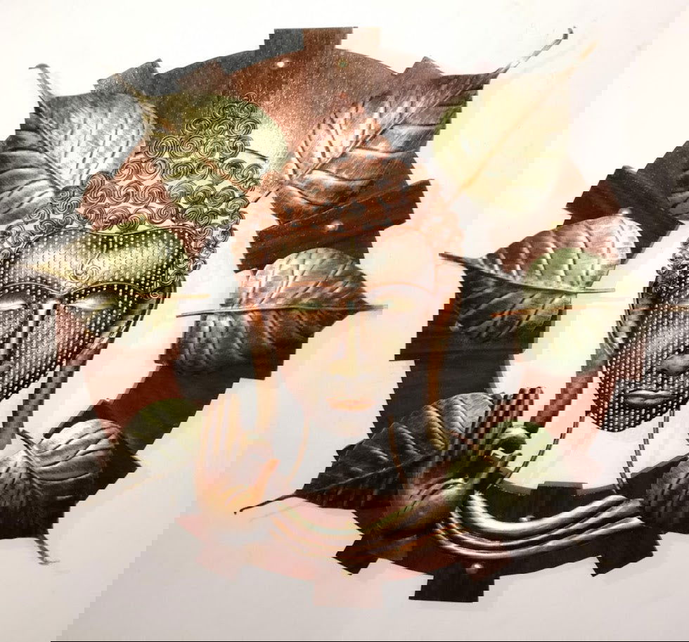 Handmade Metal Buddha Leaf Sool and Wooden Circul for Home Decor and Gifting 24*24 Inches - ArtyCraftz.com