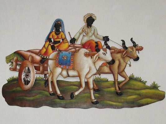 Handmade Metal Bullock Cart Couple for Home Decor and Gifting 15*25 Inches - ArtyCraftz.com