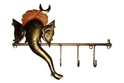 Handmade Metal Ganesha Key Hanger 3 Hooks for Home Decor and Gifting - ArtyCraftz.com