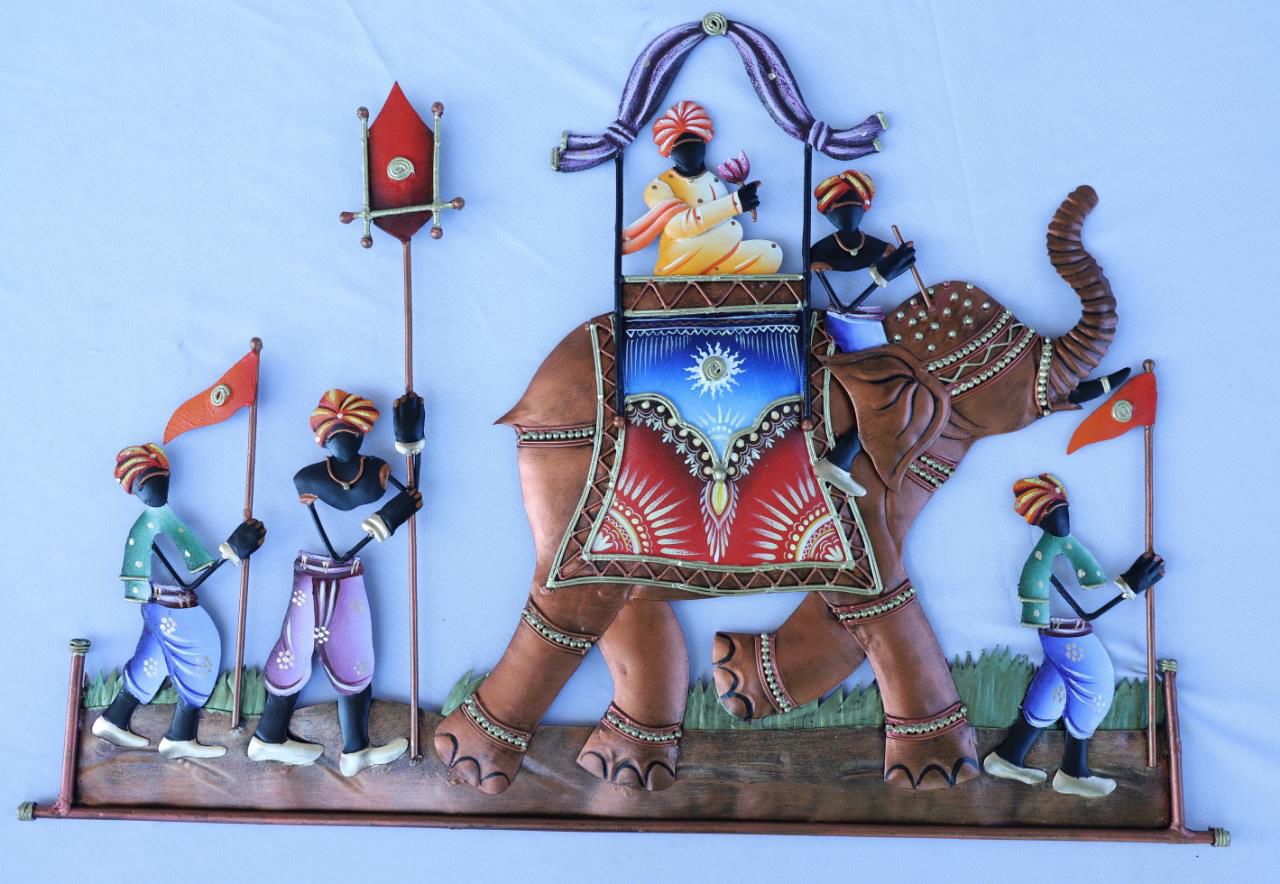 Handmade Metal Karwa Elephant Wall Hanging for Home Decor and Gifting 28*20 Inches - ArtyCraftz.com
