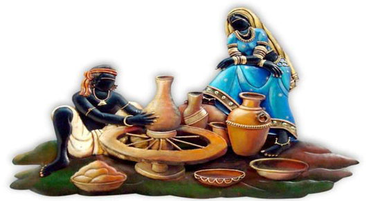 Handmade Metal Kumbhar Couple Wall Hanging for Home,Office Decor and Gifting - ArtyCraftz.com