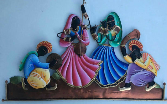 Handmade Metal Rajasthani Dancing Couple Wall Hanging for Home Decor and Gifting 30*16 Inches - ArtyCraftz.com