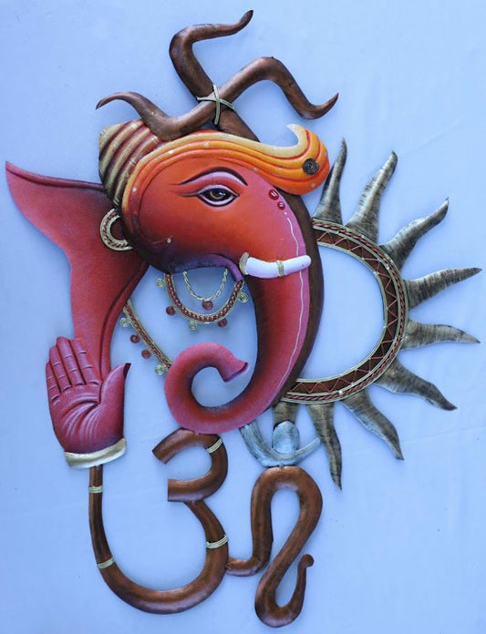 Handmade Metal Swastik  Om Ganesha Sun for Home Decor and Gifting 28*20 Inches - ArtyCraftz.com