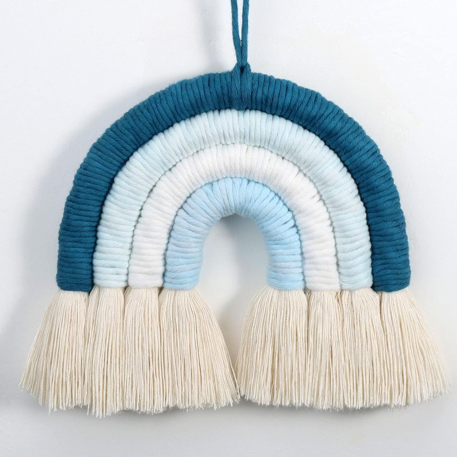 Handmade Ocean Blue Macrame Rainbow Wall Hanging 7×7 Inch-ArtyCraftz.com