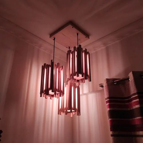 Handmade Palisade Wooden Hanging Lamp 
