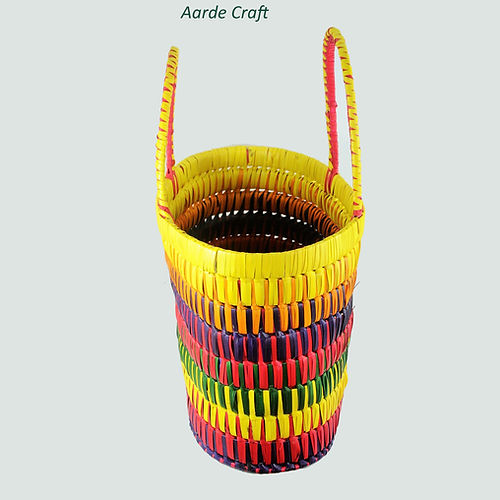 Handmade Palm Leaf Multi-Colour Big Basket