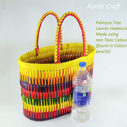 Handmade Palm Leaf Multi-Colour Big Basket