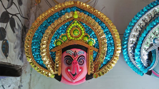 Handmade Paper Mache Mask for Wall Hanging for Home Decor and Office Decor 1 Feet Blue Color - ArtyCraftz.com