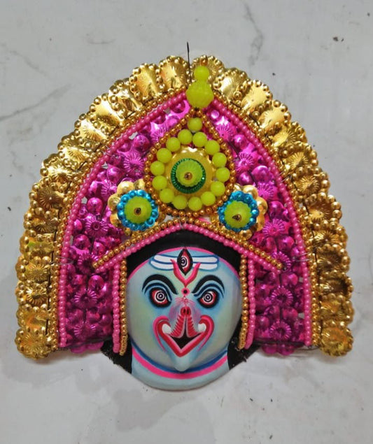 Handmade Paper Mache Mask for Wall Hanging for Home Decor and Office Decor 1 Feet Pink with Golden Color - ArtyCraftz.com