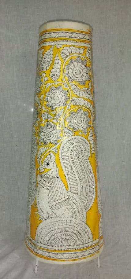 Handmade Peacock Design Painted Leather Lamps Yellow Colour 25 Inches - ArtyCraftz.com