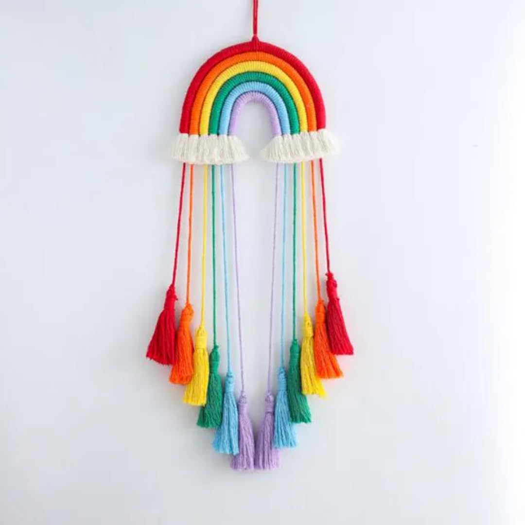 Handmade Rainbow Macrame Wall Hanging with Tassels-ArtyCraftz.com