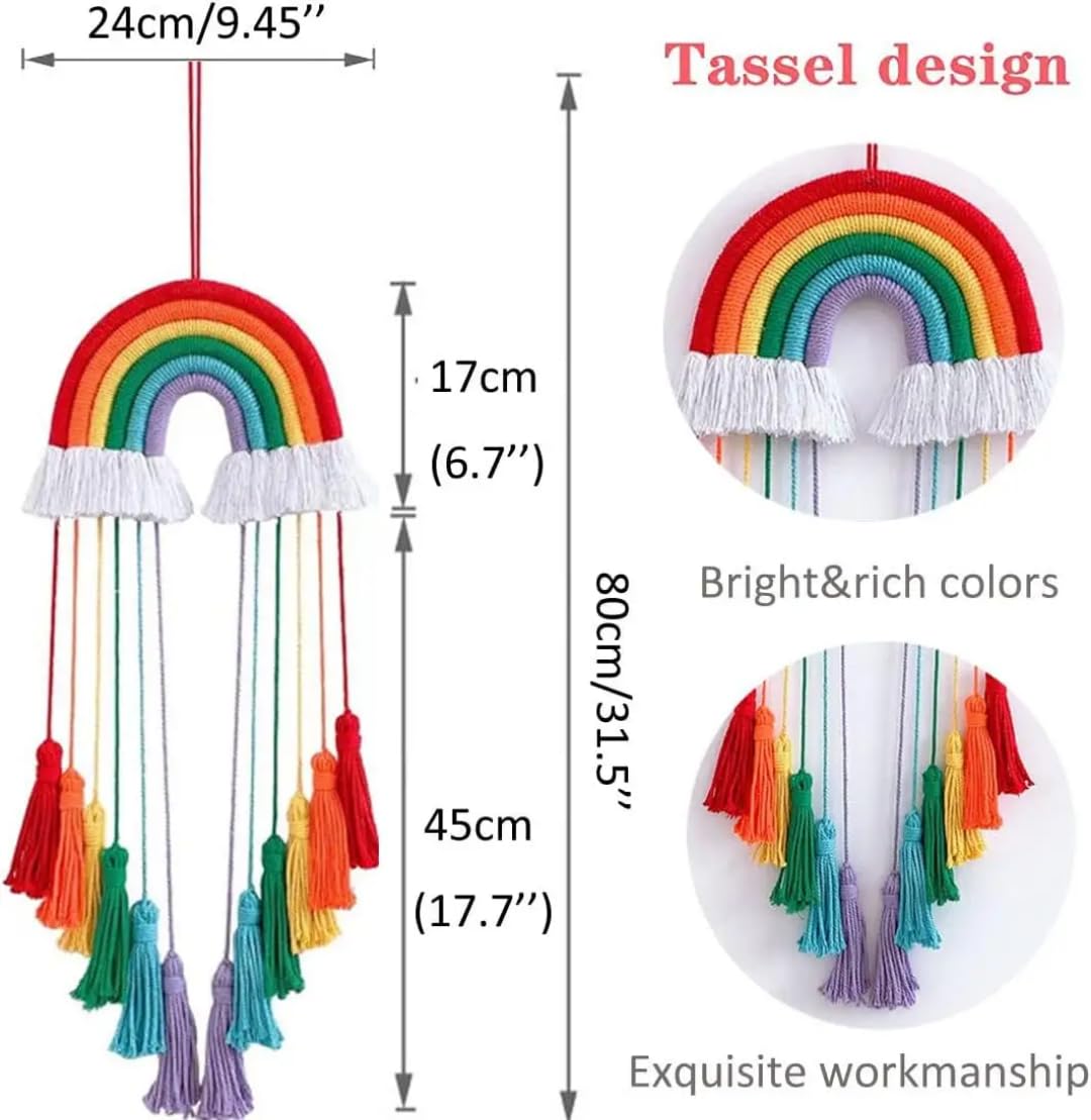 Handmade Rainbow Macrame Wall Hanging with Tassels-ArtyCraftz.com