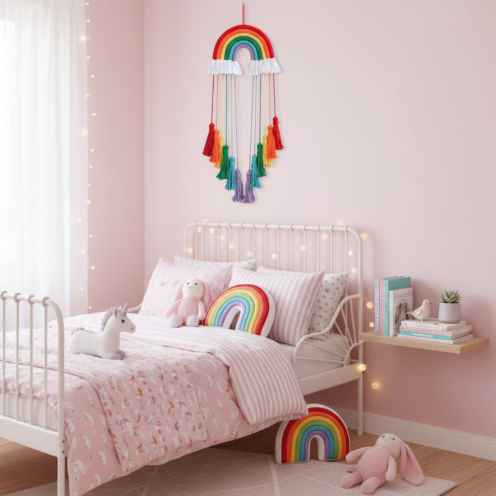 Handmade Rainbow Macrame Wall Hanging with Tassels-ArtyCraftz.com