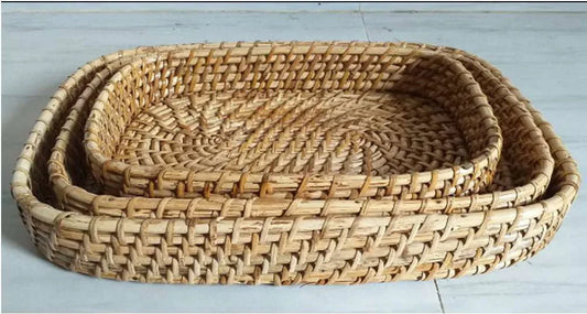 Handmade Rectangular Cane Tray -Set of 3 - ArtyCraftz.com