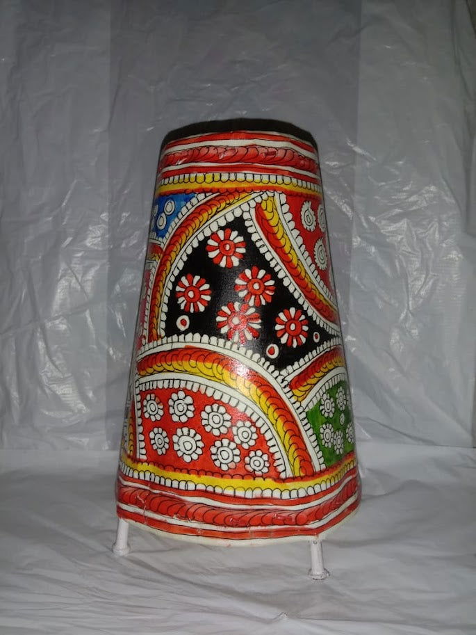 Handmade Red Leather Lamp Shade 8 Inch – Multi-Color Flower Painting - ArtyCraftz.com