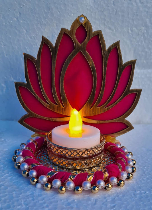 Handmade Reusable Lotus Rangoli Floor Tealight Candle Holder Decoration for Puja Decor Diya for Pooja, Festival Decor (5 pcs)|Lamp Temple Decoration|Lotus Deepam for Goddess Worship| - ArtyCraftz.com