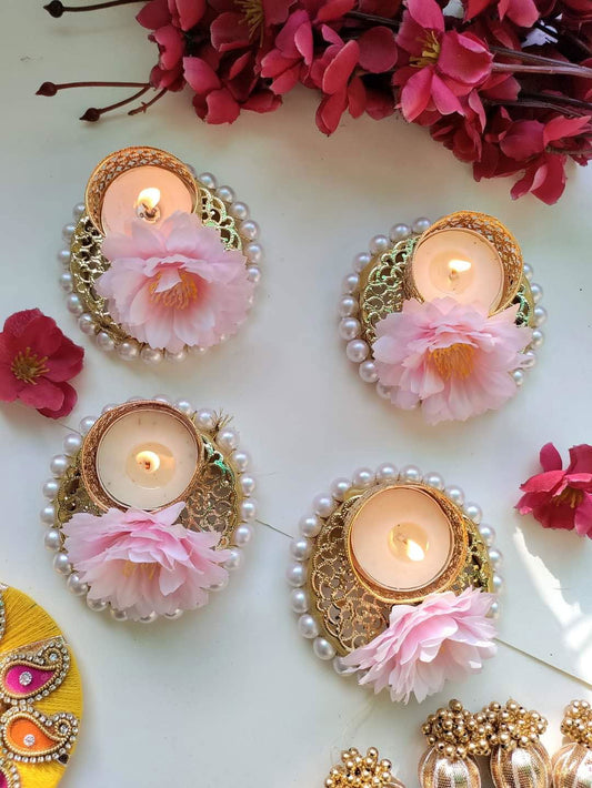 Handmade Reusable Sunflower Rangoli Floor Tealight Candle Holder Decoration for Puja, Pooja, Festival Decor (4 pcs) - ArtyCraftz.com