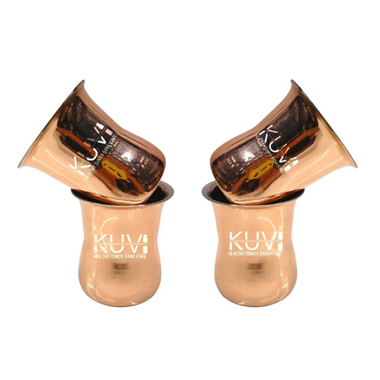 Handmade Set of 4 Pure Steel Copper  Glass, Curved Shape (200 ml Each) - ArtyCraftz.com
