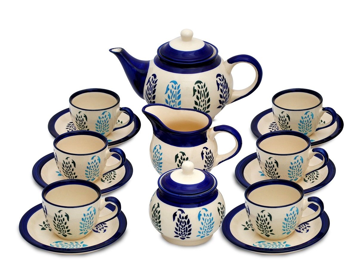 Handmade Stoneware Blue Boota Tea Set-ArtyCraftz.com