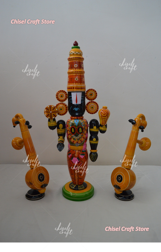 Handmade Wooden Etikoppaka Balaji with Veena - ArtyCraftz.com