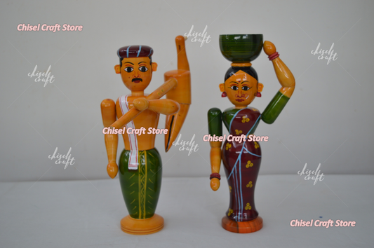 Handmade Wooden Etikoppaka Farmer Couple - ArtyCraftz.com