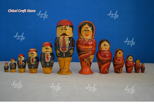 Handmade Wooden Etikoppaka Lady and Boy etikoppaka 6 in 1 set. - ArtyCraftz.com