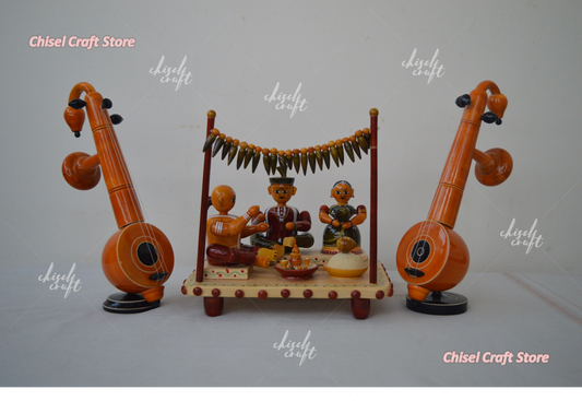 Handmade Wooden Etikoppaka Marriage concept with Veena - ArtyCraftz.com